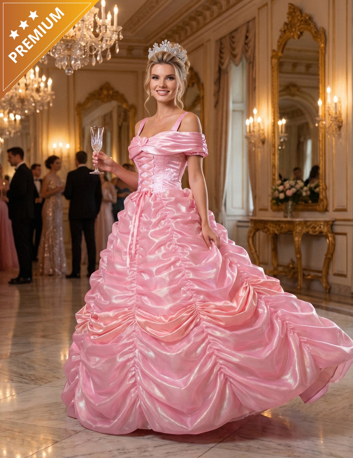 Disfraz de princesa rosa de alta gama para mujer