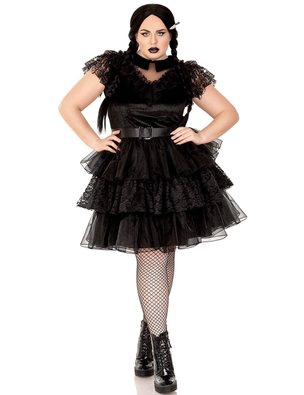 Déguisement rebelle gothique sexy pour femme noir avec dentelle et volants