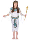 Déguisement de reine d'Egypte pour fille blanc bleu et or avec sceptre serpent