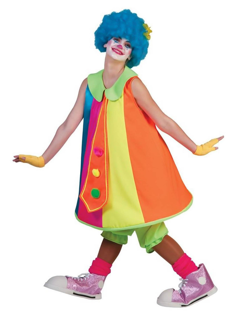 disfraz de vestido de payaso fosforito para mujer multicolor