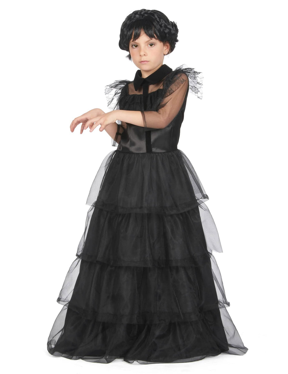Vue de profil du déguisement robe de bal gothique pour fille