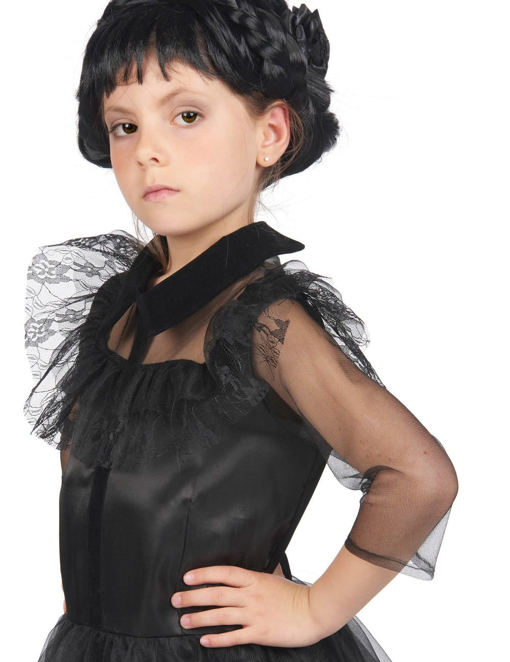 Déguisement robe de bal gothique pour fille noir avec manches en dentelle