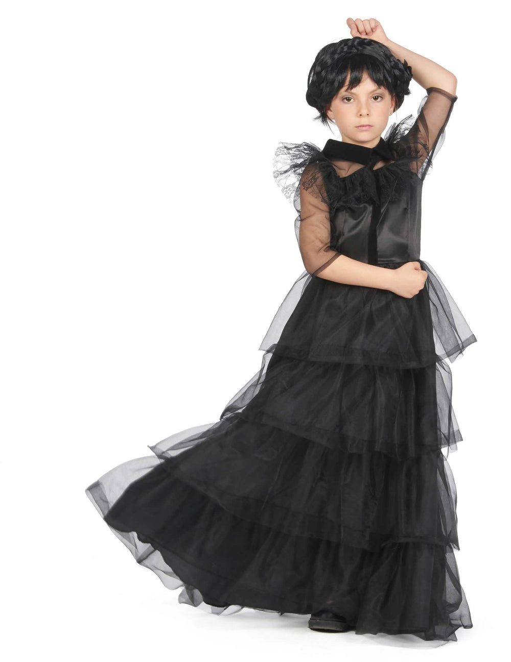 Déguisement robe de bal gothique pour fille noire avec jupe à volants