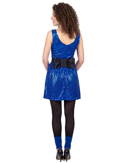 Disfraz vestido disco azul lentejuelas y lazo mujer