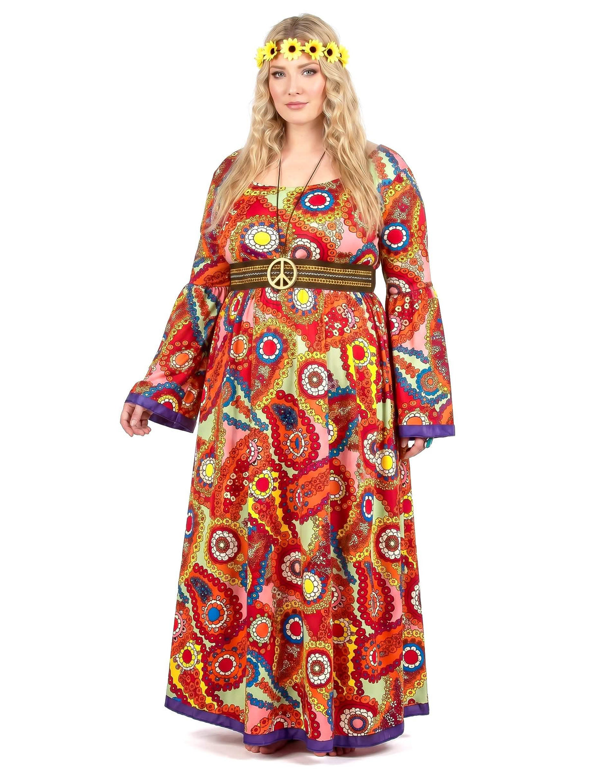 Disfraz vestido hippie talla grande mujer 