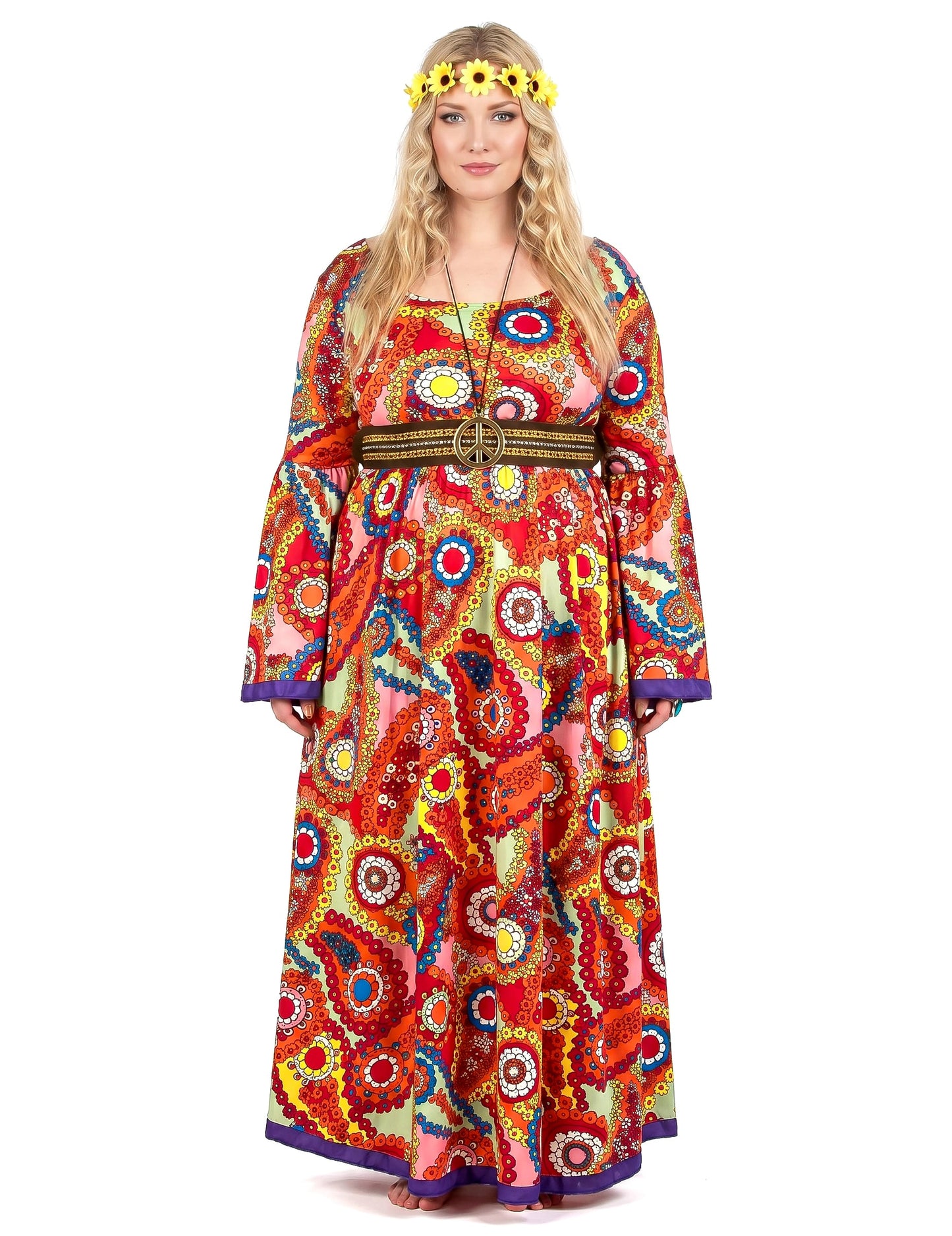 Disfraz vestido hippie talla grande mujer