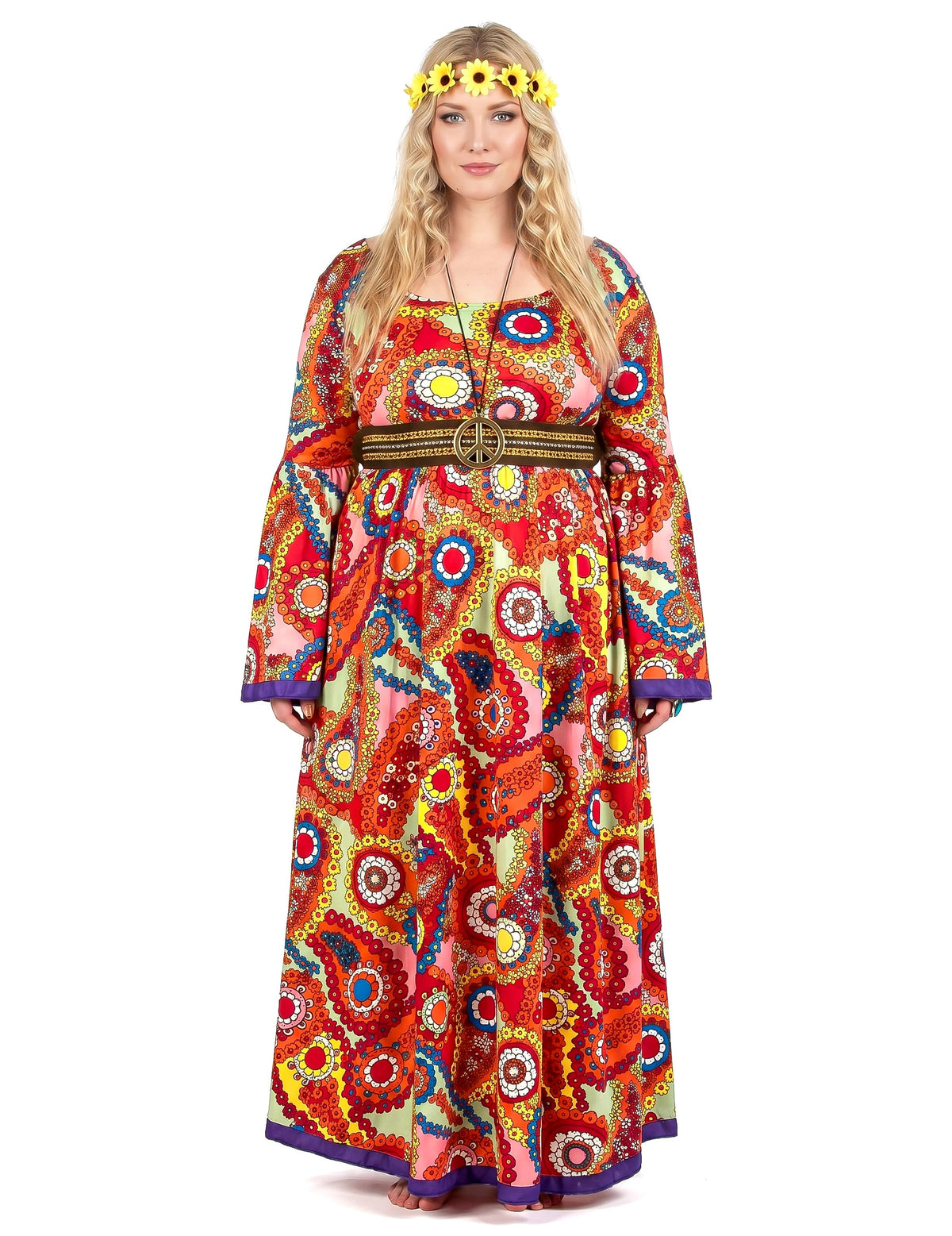 Disfraz vestido hippie talla grande mujer 