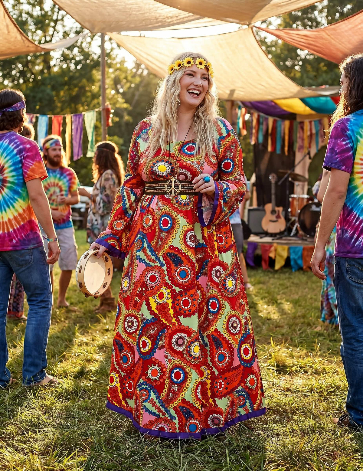 Disfraz vestido hippie talla grande mujer 