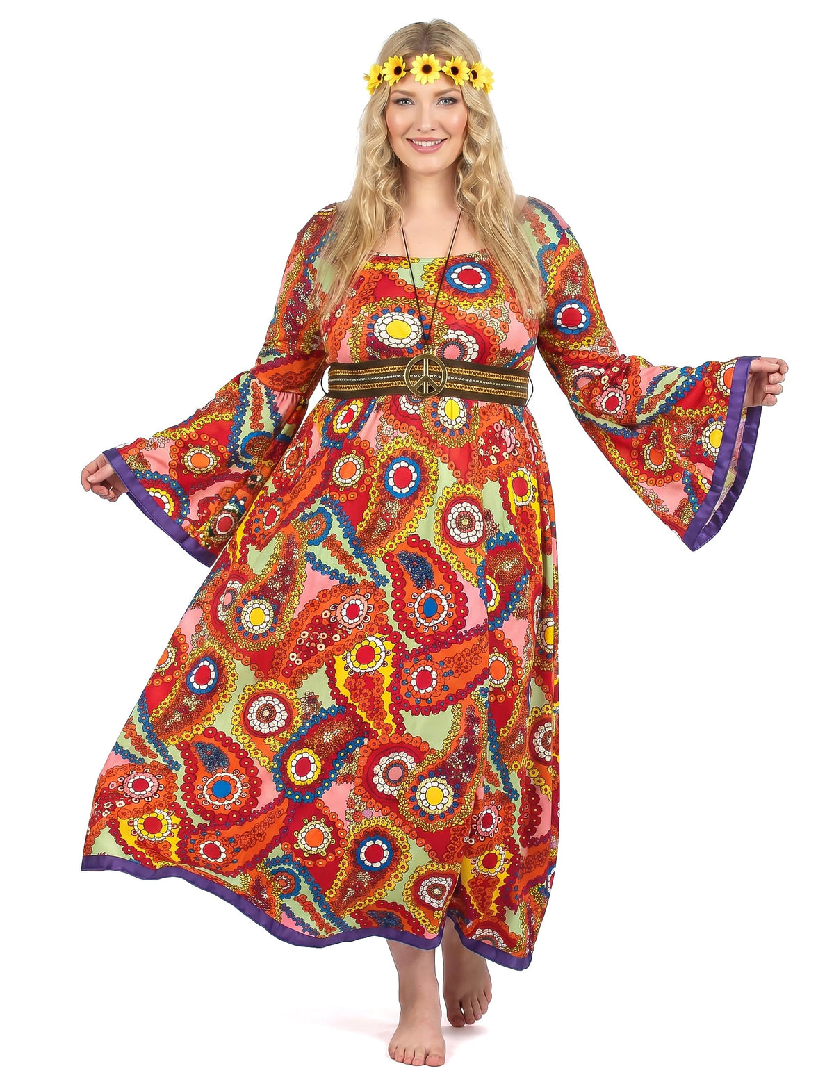 Disfraz vestido hippie talla grande mujer 