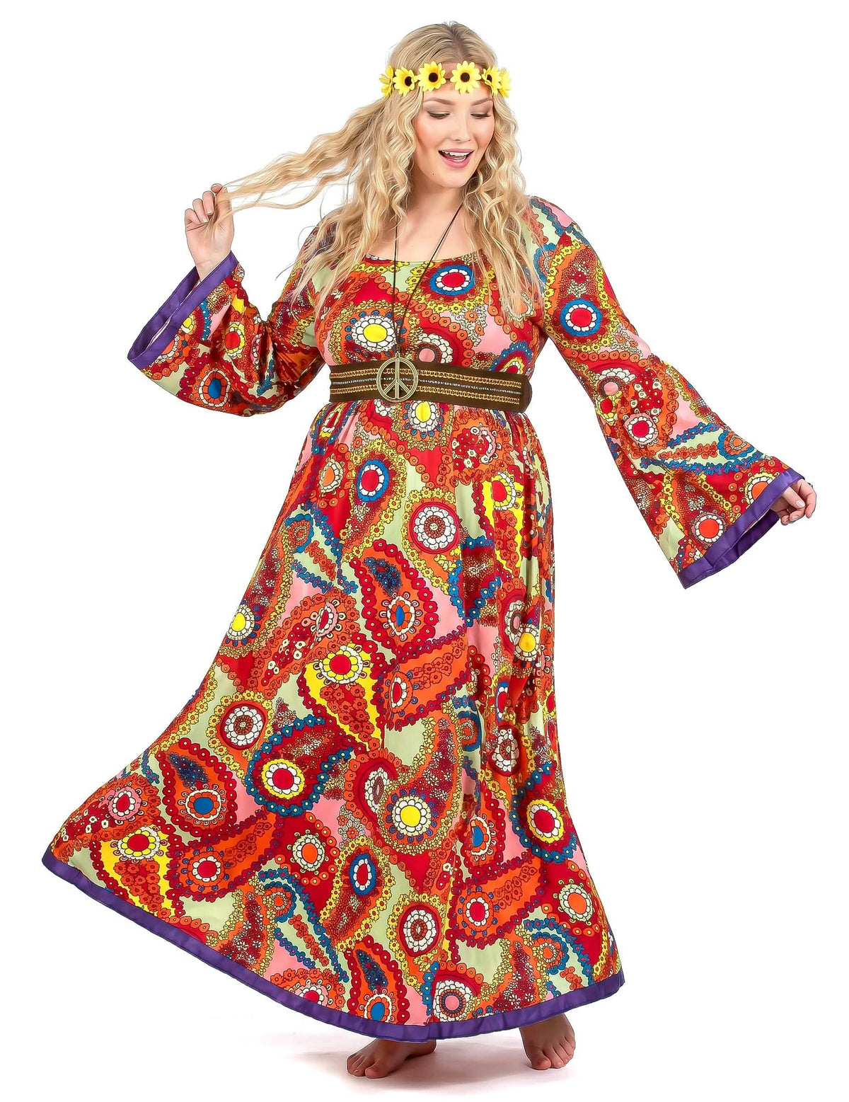 Disfraz vestido hippie talla grande mujer 