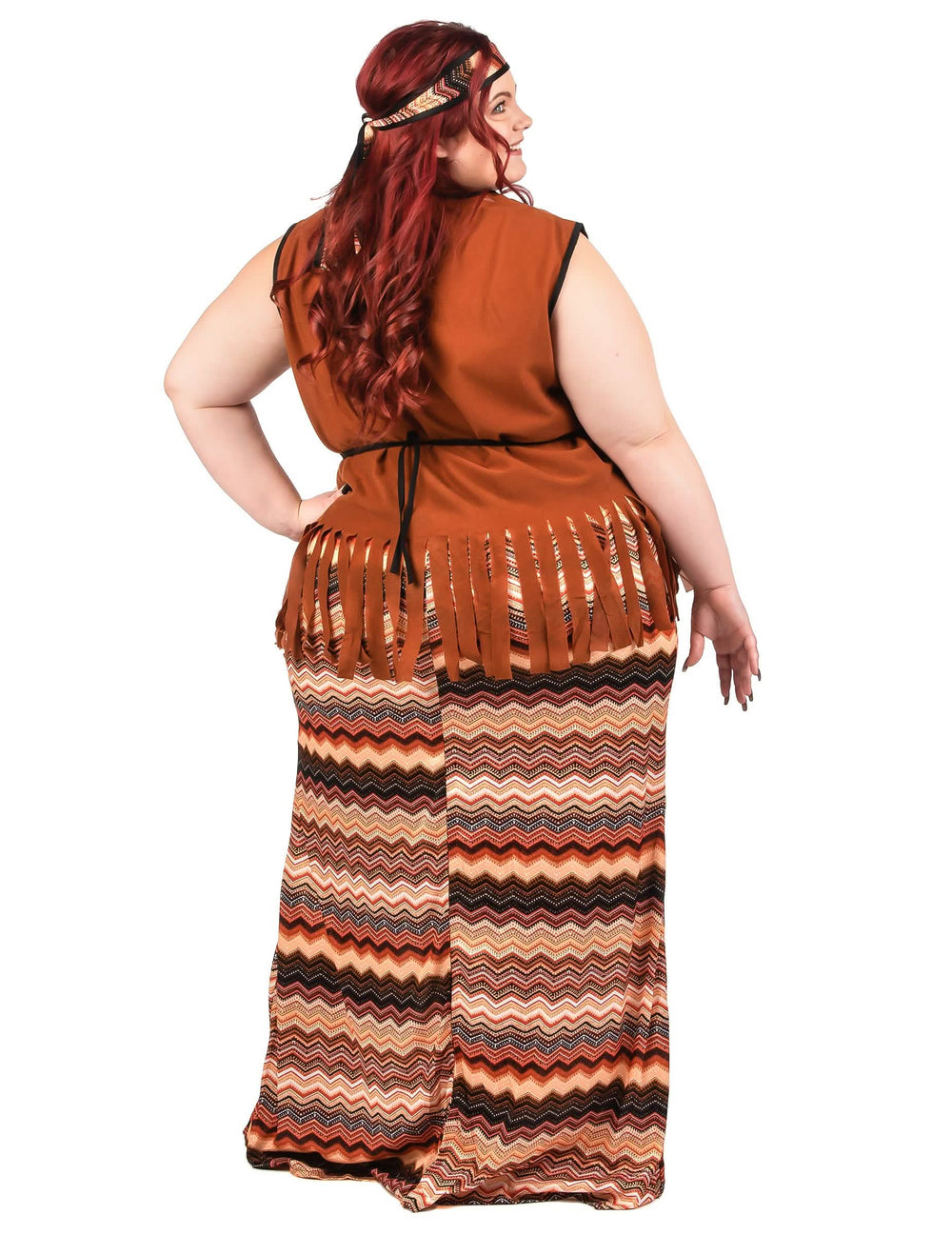 Vista trasera del disfraz vestido hippie largo mujer talla grande