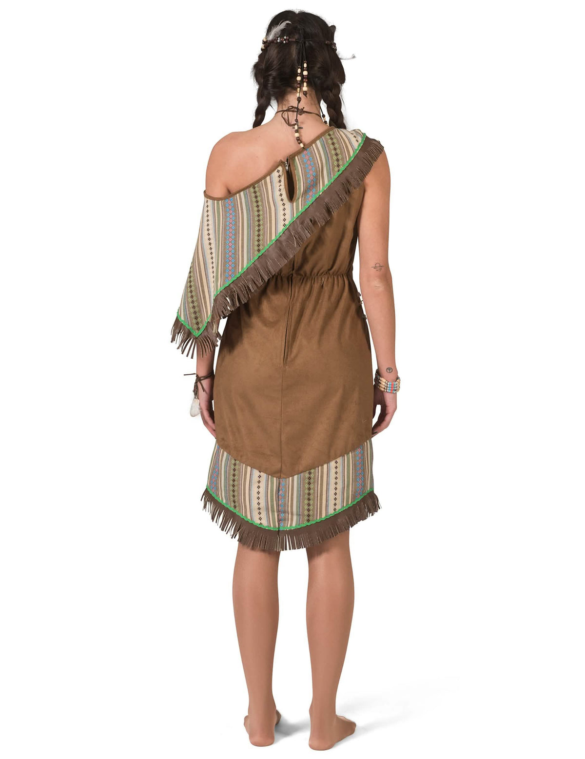 Vista trasera del disfraz vestido indio de lujo para mujer