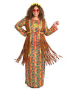 Disfraz largo de hippie con flecos para mujer talla grande