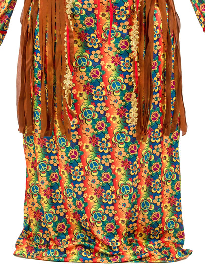 Disfraz largo de hippie con flecos para mujer talla grande