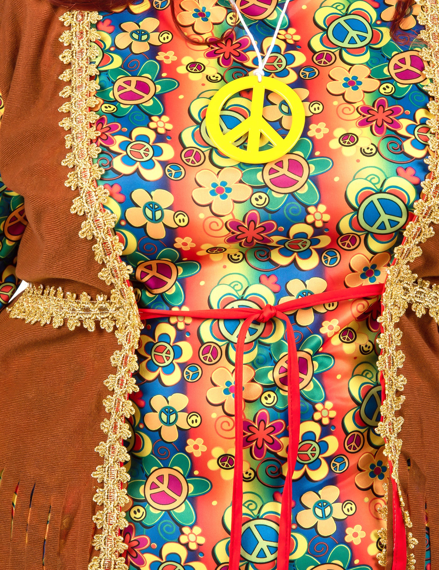 Disfraz largo de hippie con flecos para mujer talla grande
