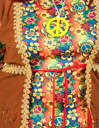 Disfraz largo de hippie con flecos para mujer talla grande