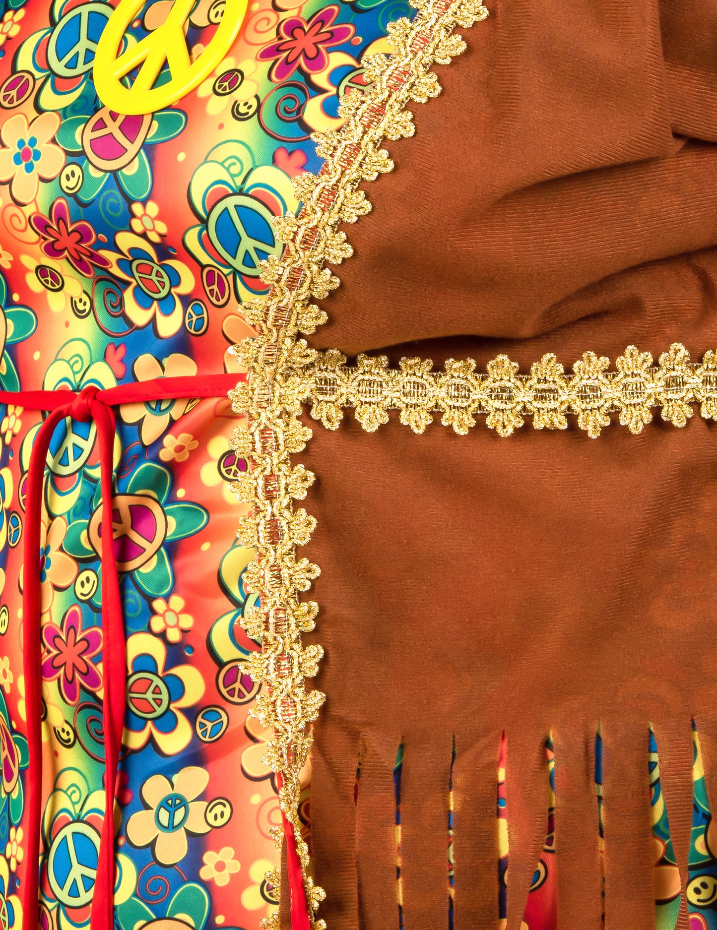Disfraz largo de hippie con flecos para mujer talla grande