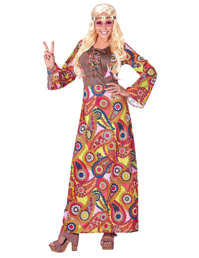 Disfraz hippie vestido largo multicolor mujer
