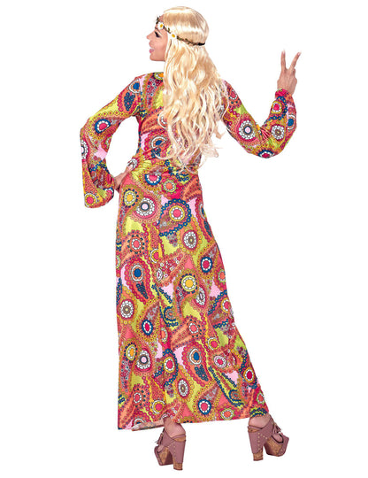 Disfraz hippie vestido largo multicolor mujer