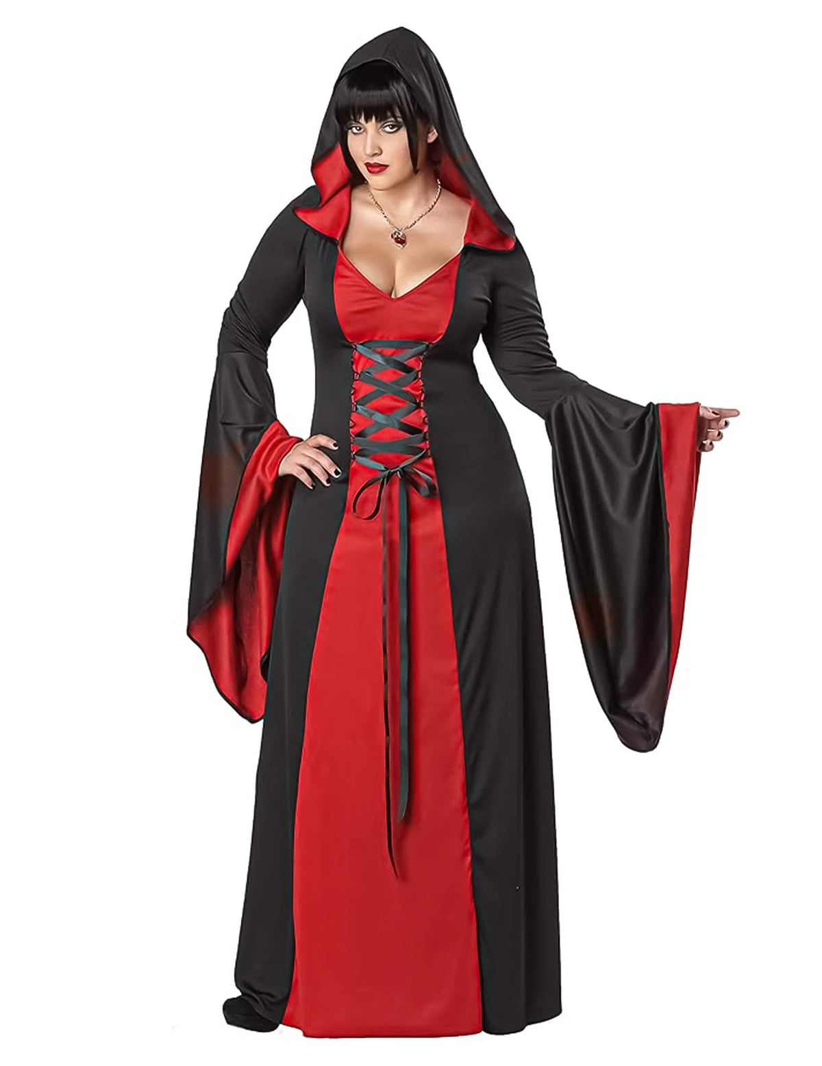 Disfraz de vestido Maléfica con capucha para mujer negro y rojo