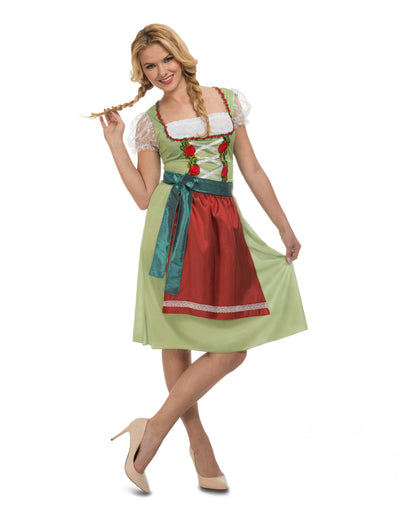Déguisement robe fête de la bière pour femme vert avec tablier rouge
