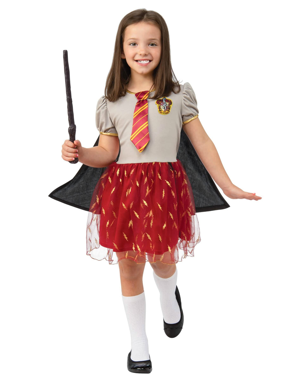 Disfraz de vestido tutú Gryffindor Harry Potter para niña gris y rojo con varita y capa