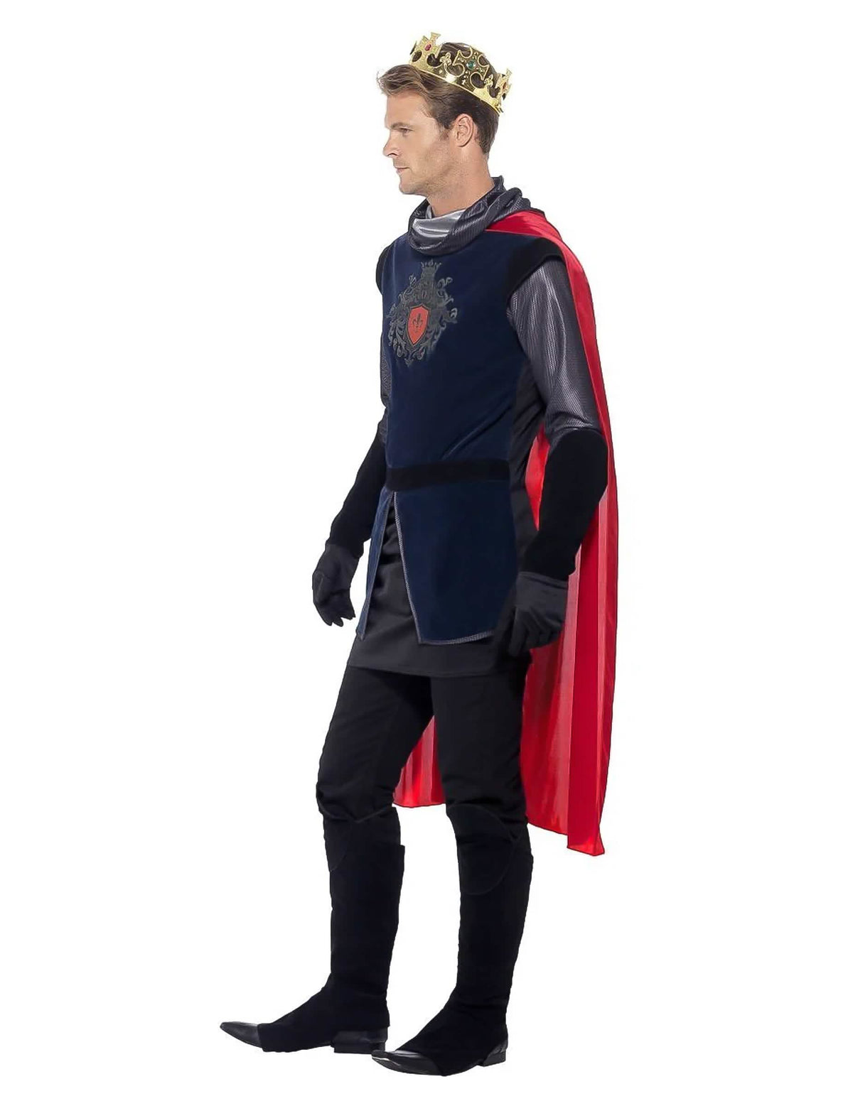 Vista de perfil del disfraz de rey medieval para hombre