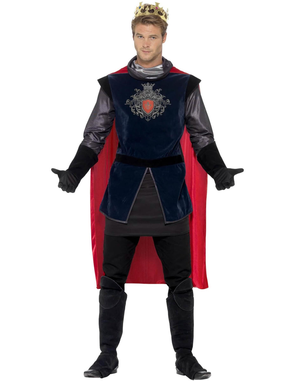 Vista frontal del disfraz de rey medieval para hombre