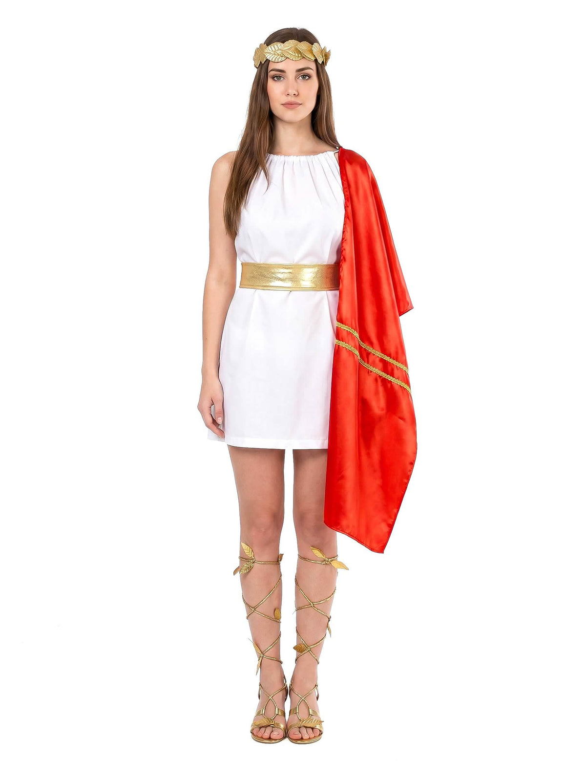 Disfraz romana rojo y dorado mujer