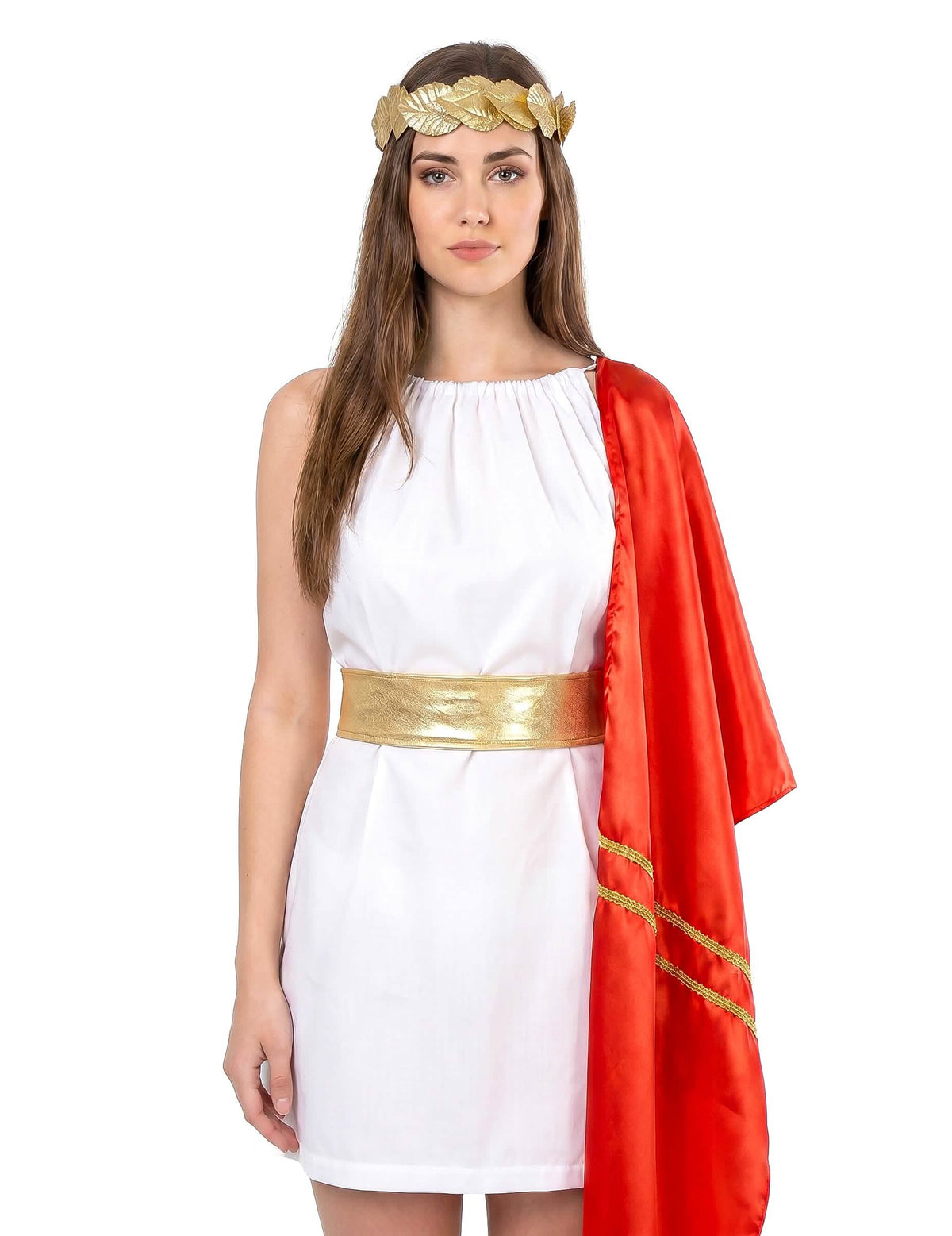 Disfraz romana rojo y dorado mujer
