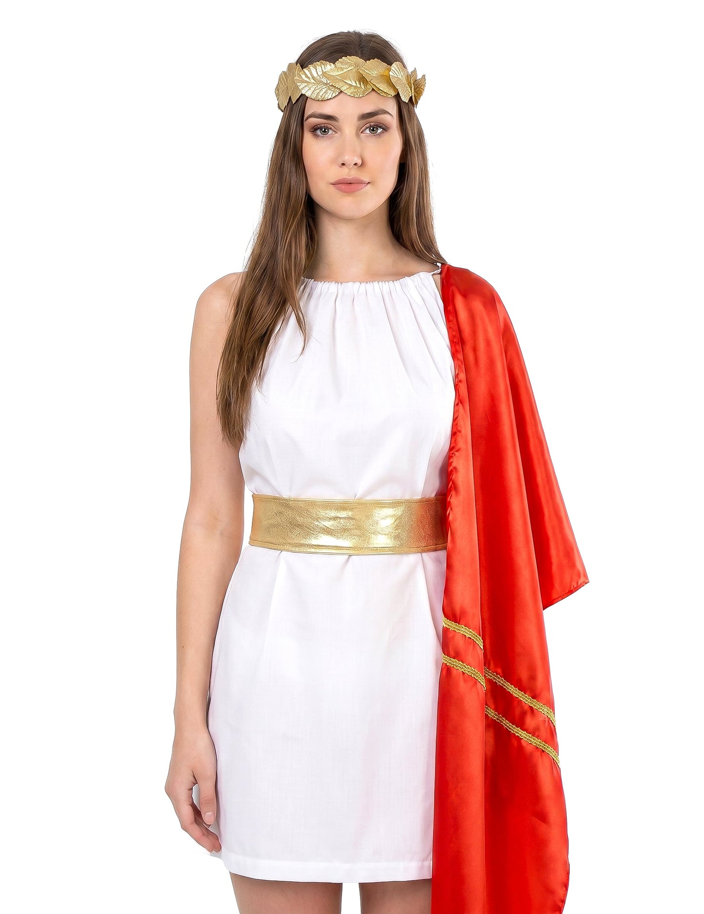 Disfraz romana rojo y dorado mujer