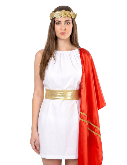 Disfraz romana rojo y dorado mujer