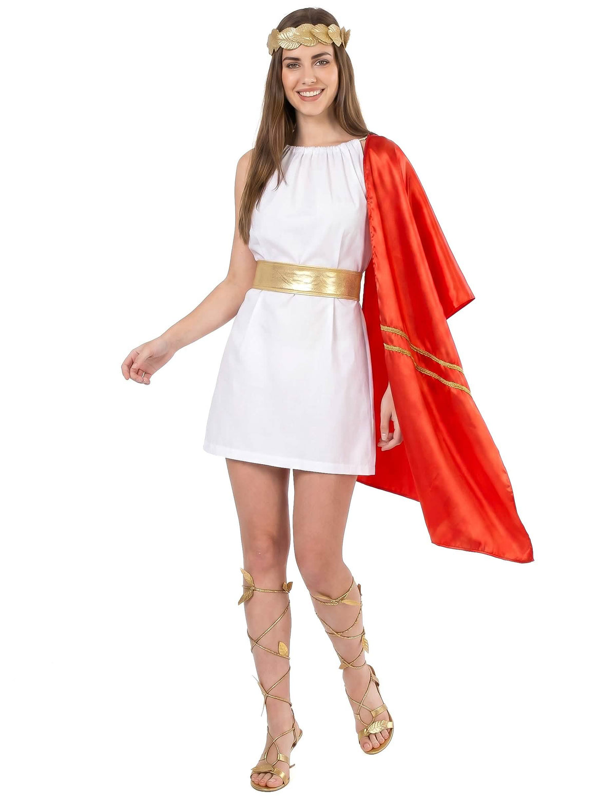 Disfraz romana rojo y dorado mujer