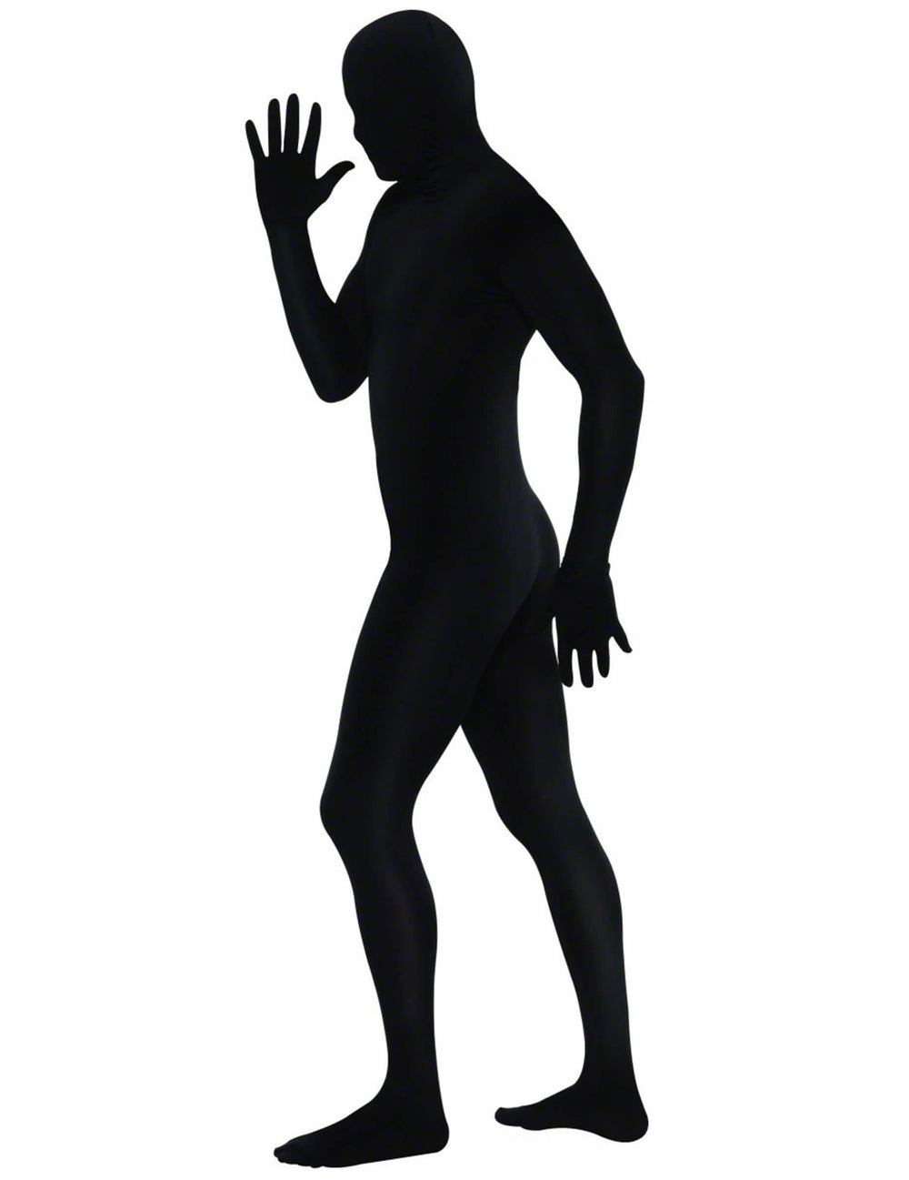 Vista de perfil del disfraz de segunda piel para adulto negro