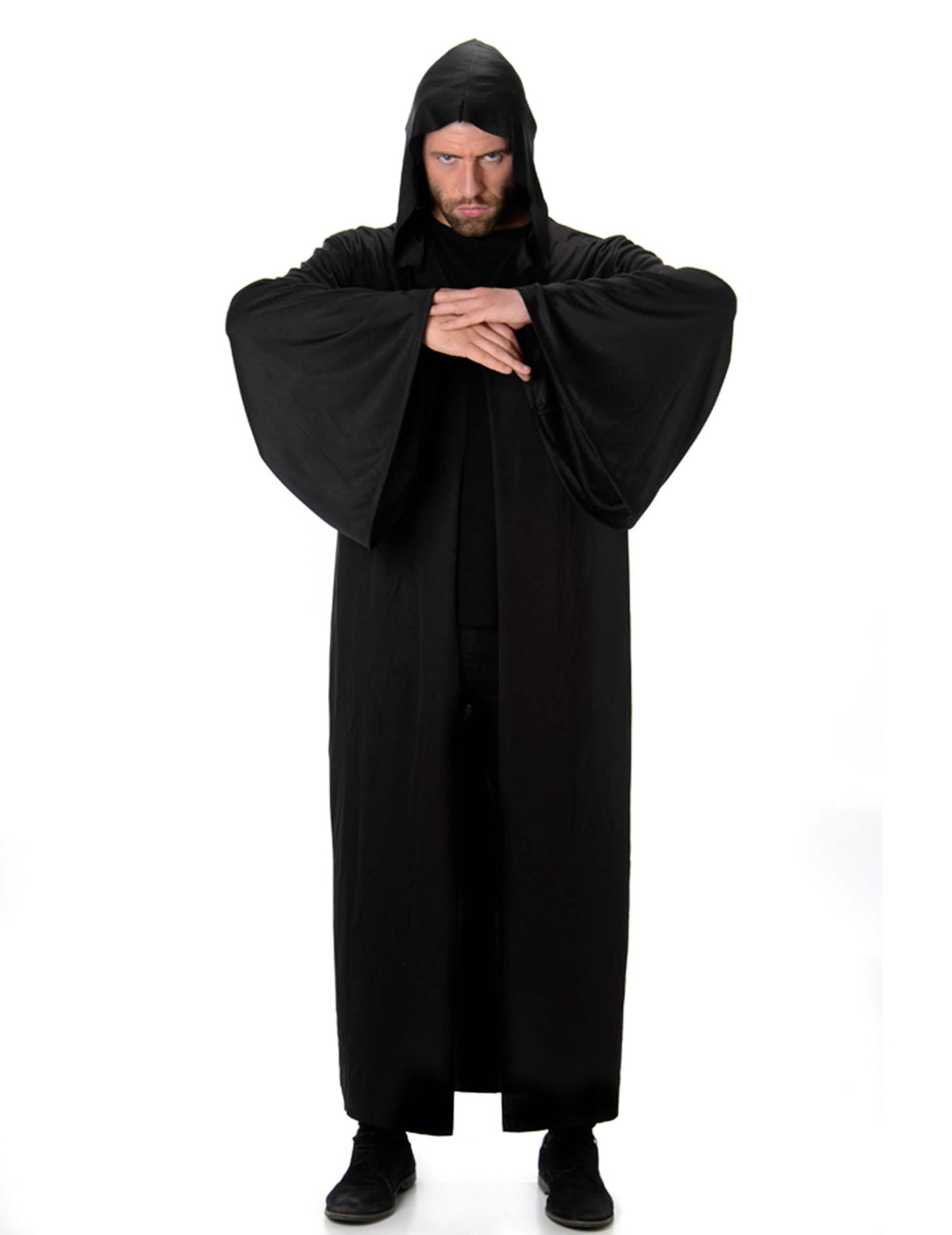 Capa larga con capucha de halloween para hombre negra