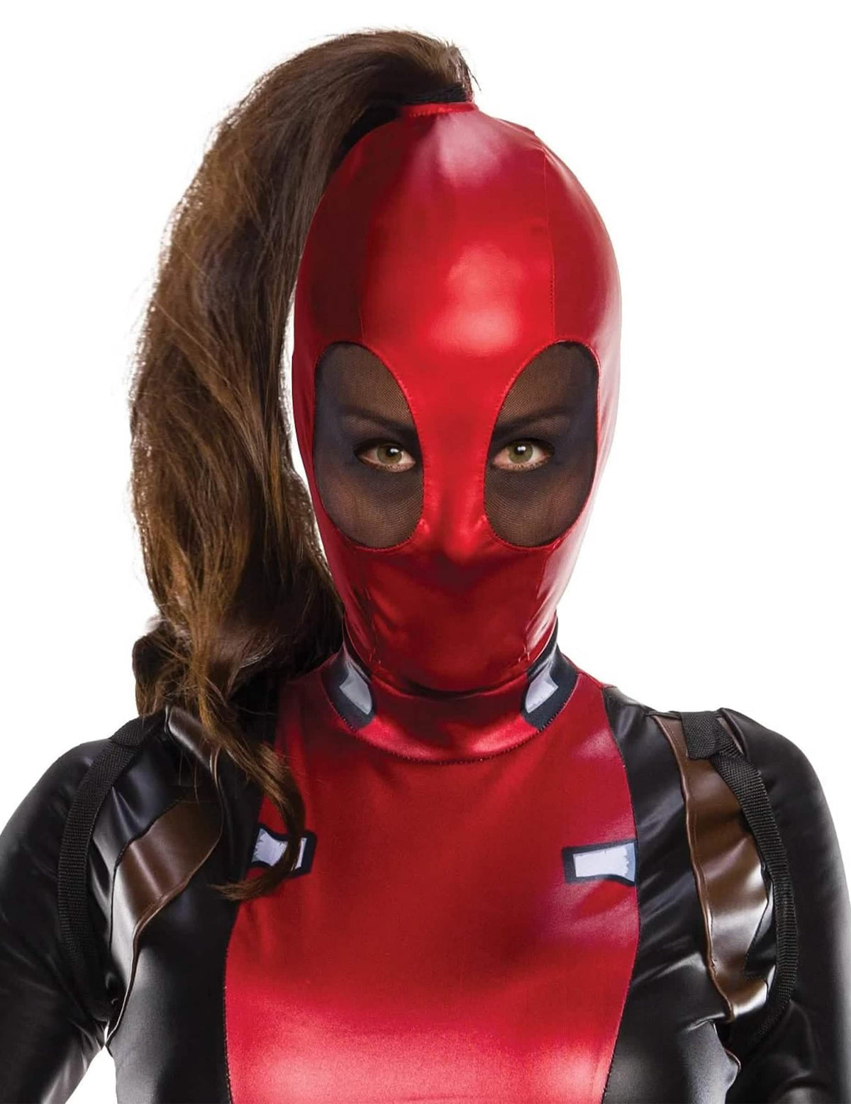 Primer plano de la máscara del disfraz sexy Deadpool