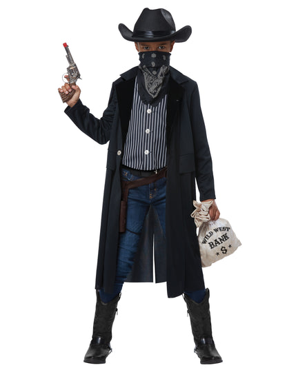 Accessoires de bandit avec pistolet et sac de banque du déguisement de shérif pour enfant