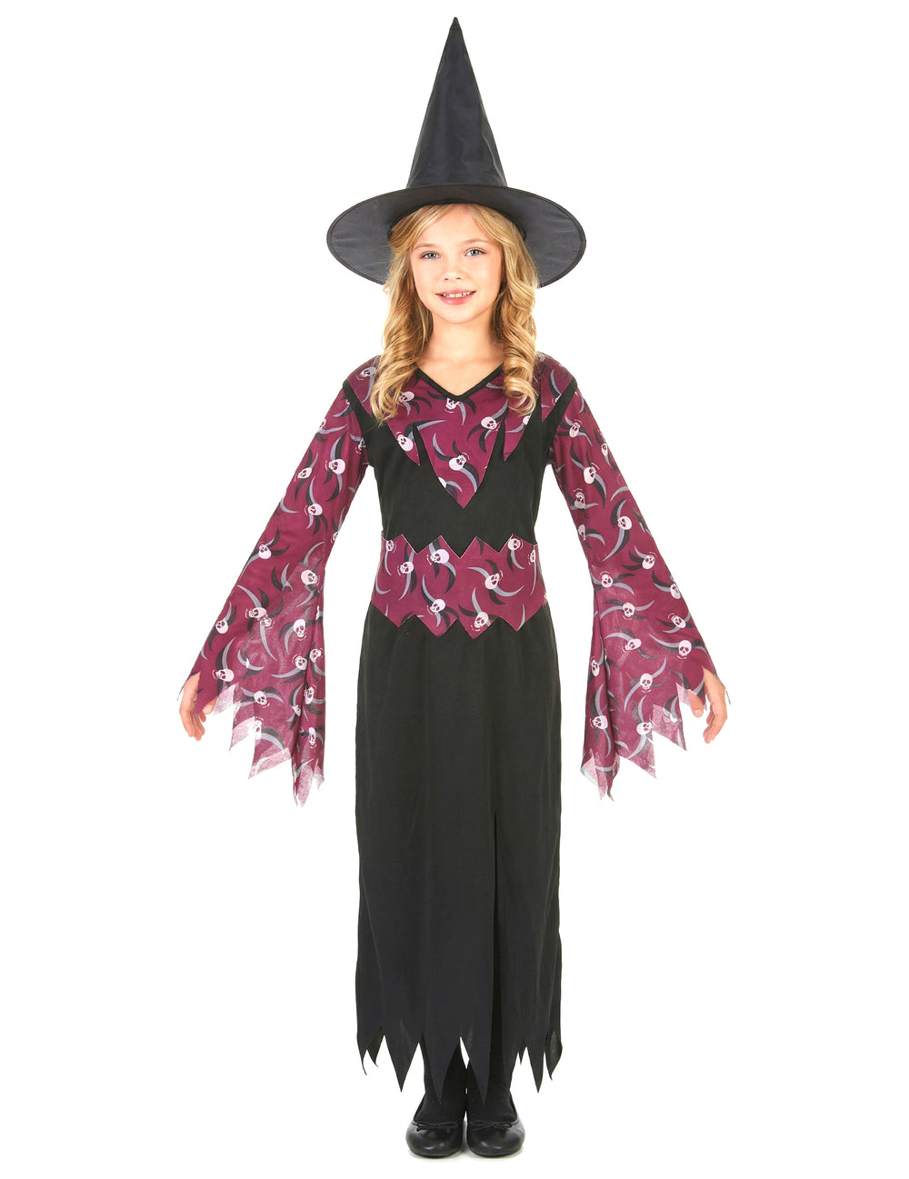 Vue de face du déguisement de sorcière avec chapeau pour fille
