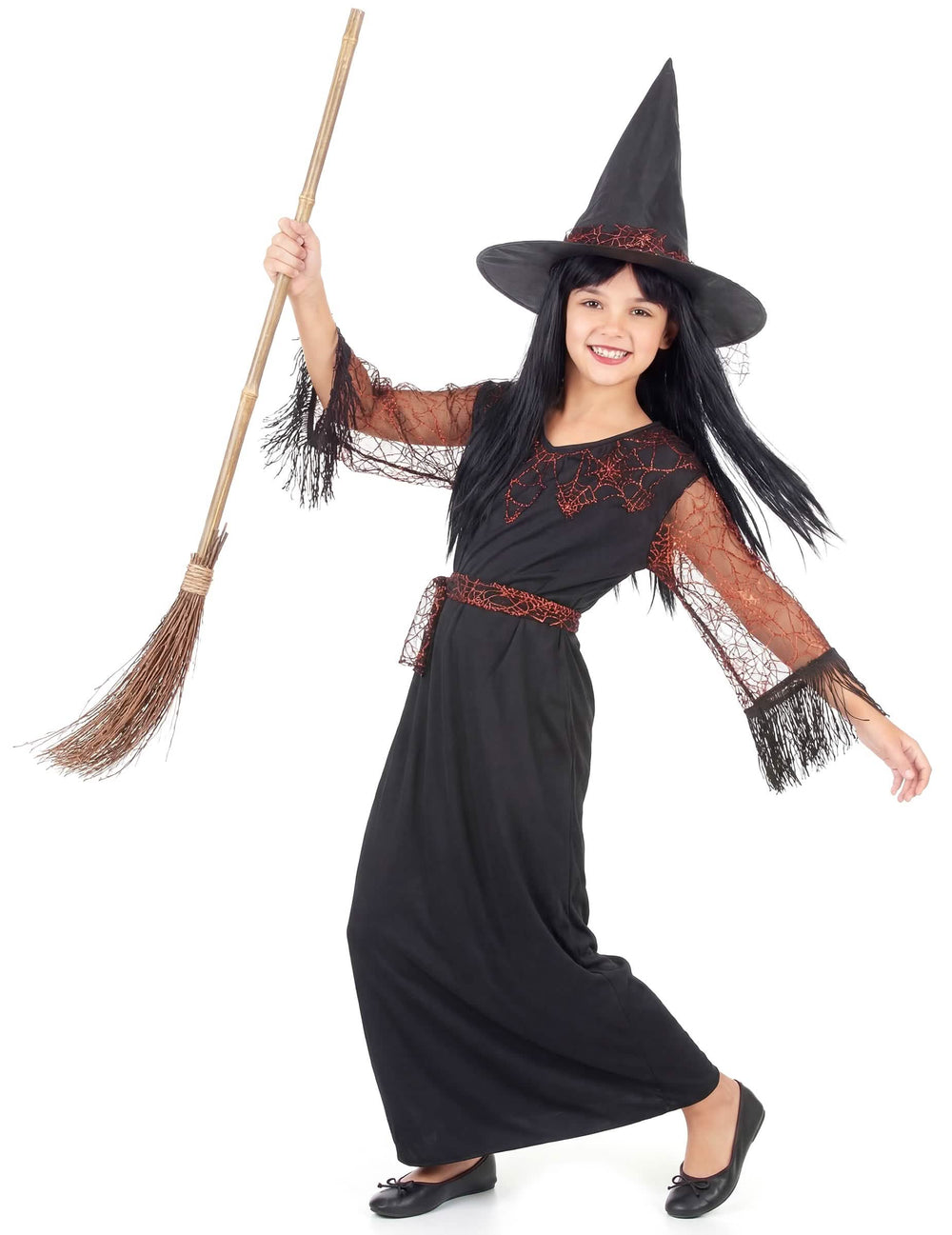 Escenario con escoba del disfraz de bruja halloween