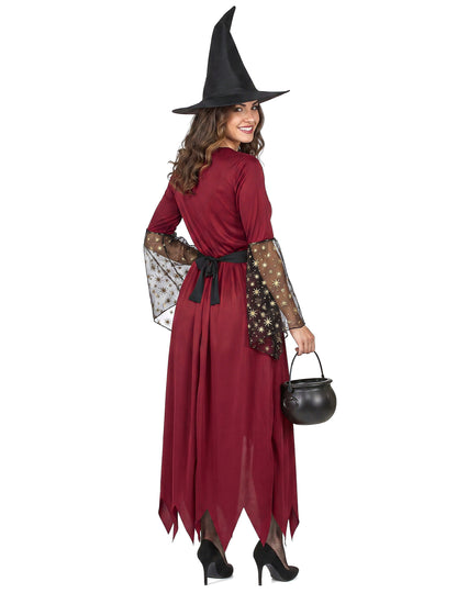 Disfraz de bruja roja y dorado mujer