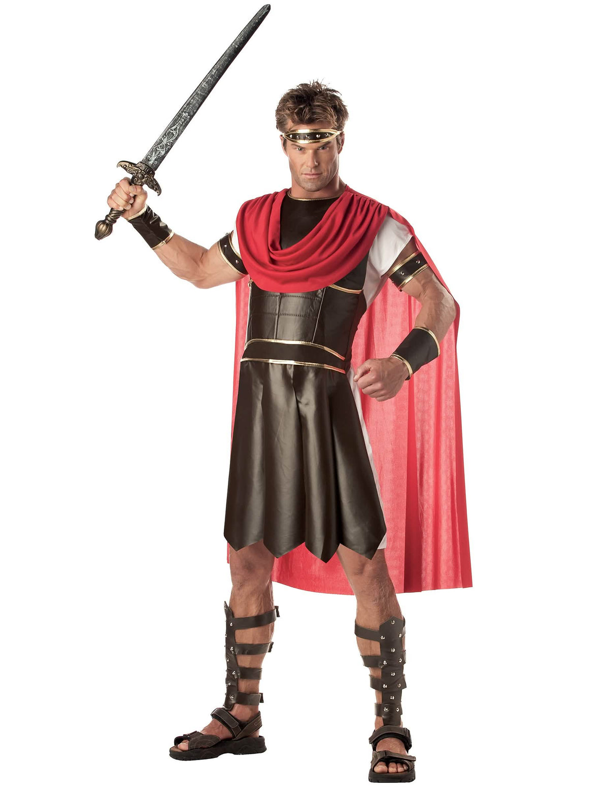 Disfraz de Spartacus para hombre negro y rojo con capa