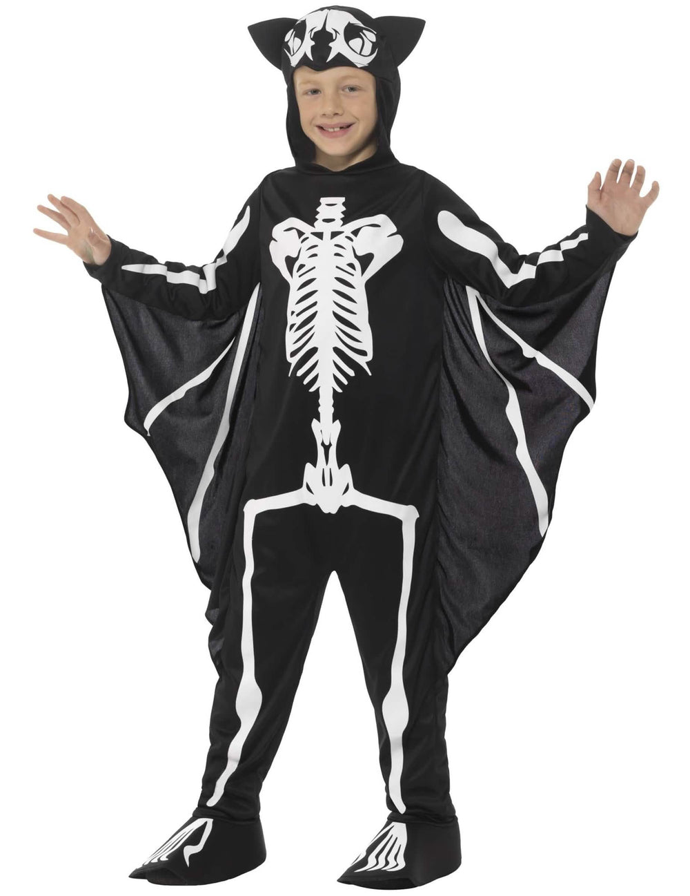 Disfraz de esqueleto de murciélago para niño blanco y negro con alas