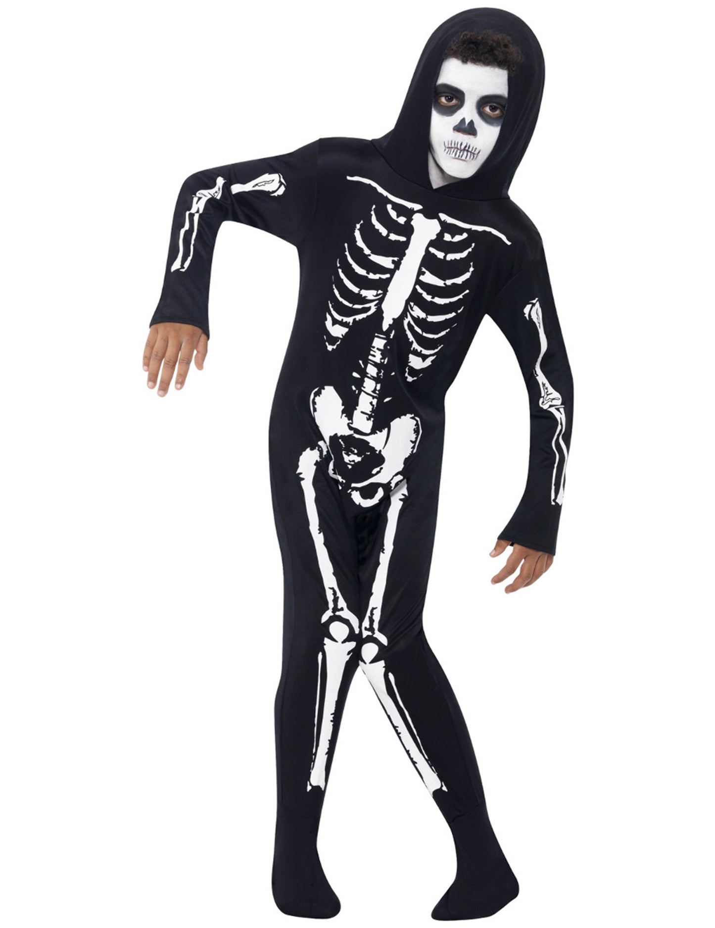 Déguisement combi de squelette pour enfant noir avec capuche