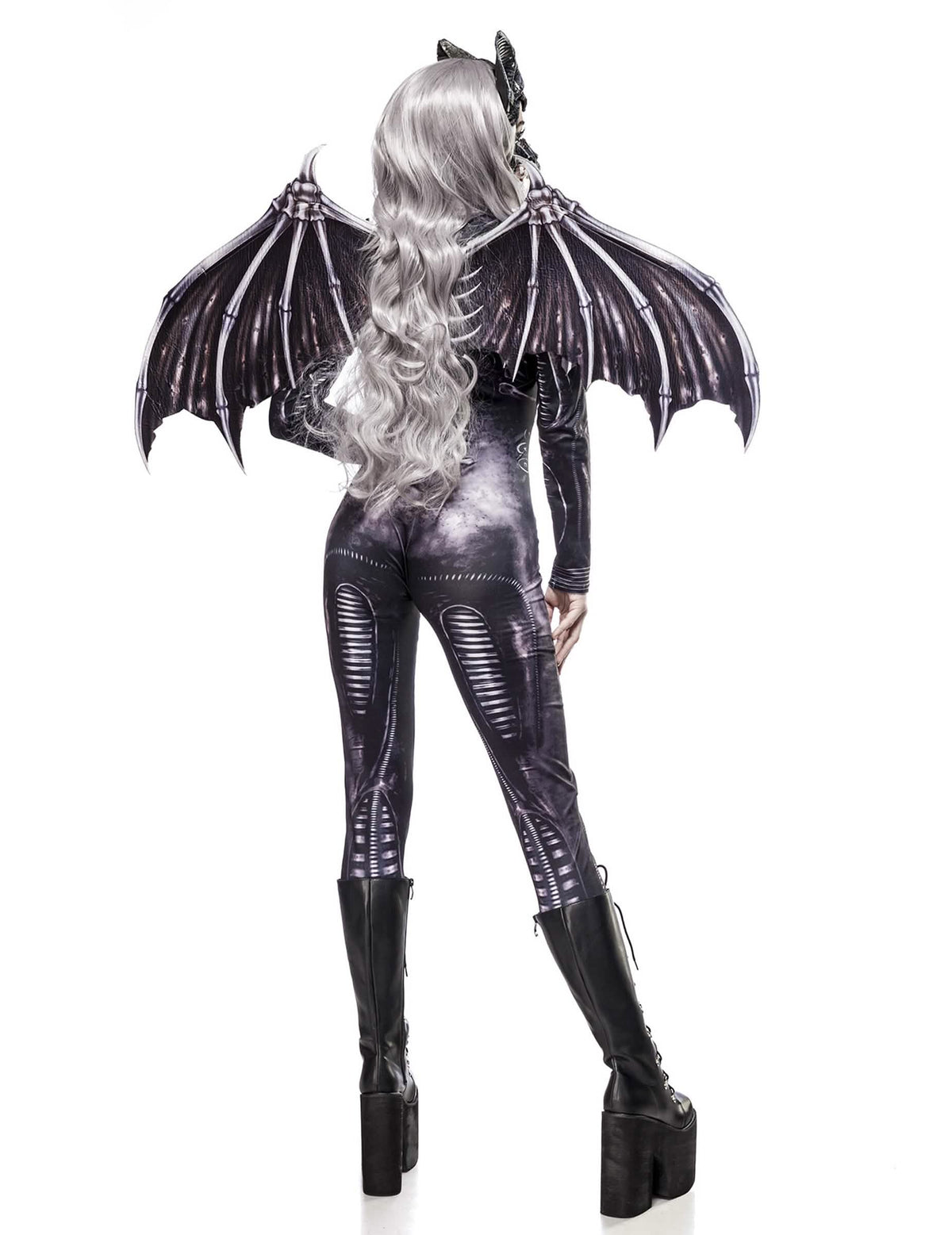 Vue de dos du déguisement squelette de chauve-souris pour femme