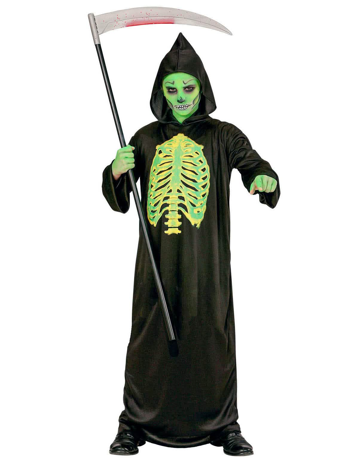 Disfraz de esqueleto eviscerado halloween para niño negro y verde fosforito