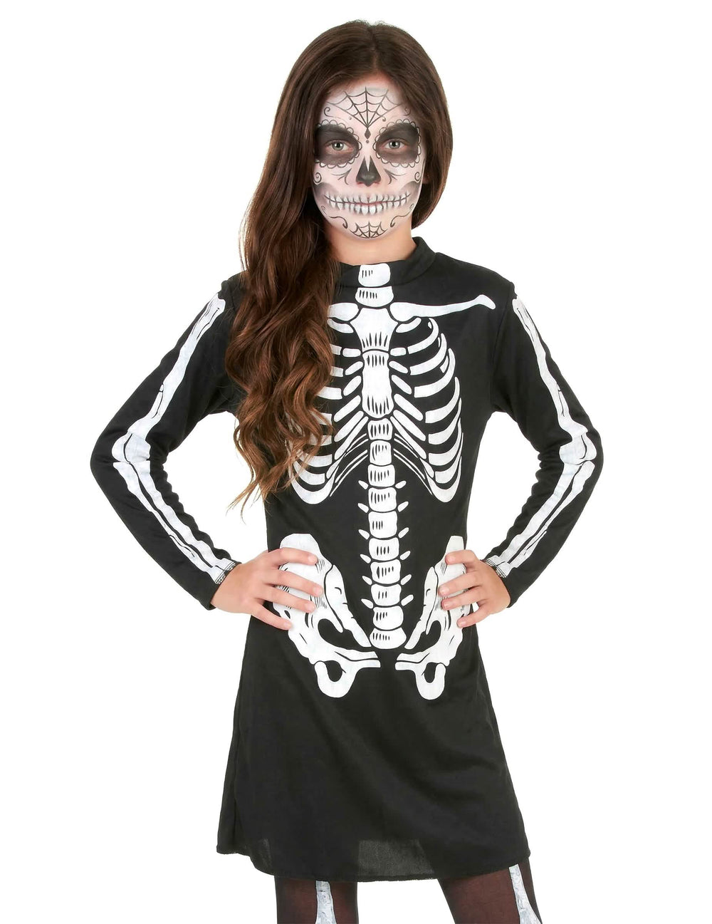 Vista del busto del disfraz de esqueleto halloween