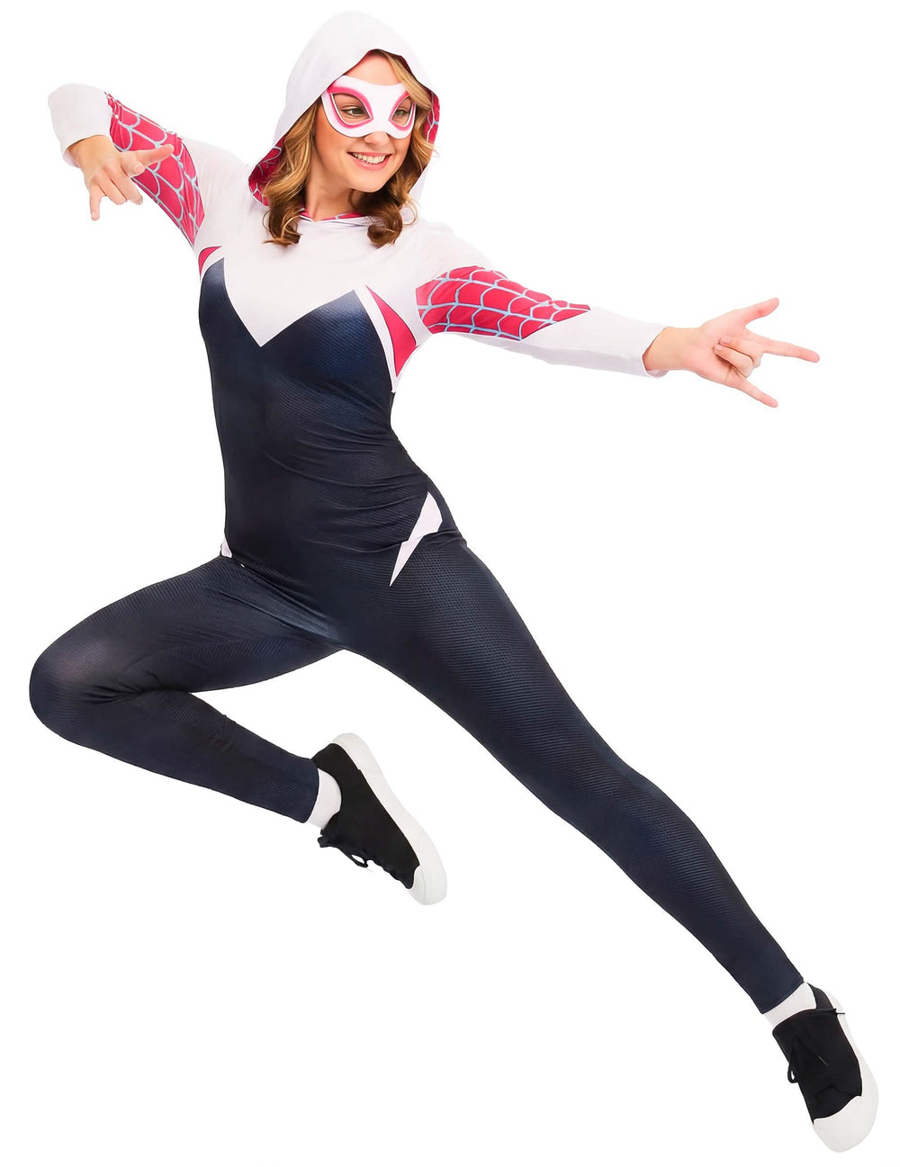 Disfraz Ghost-Spider para mujer blanco negro y rosa con capucha