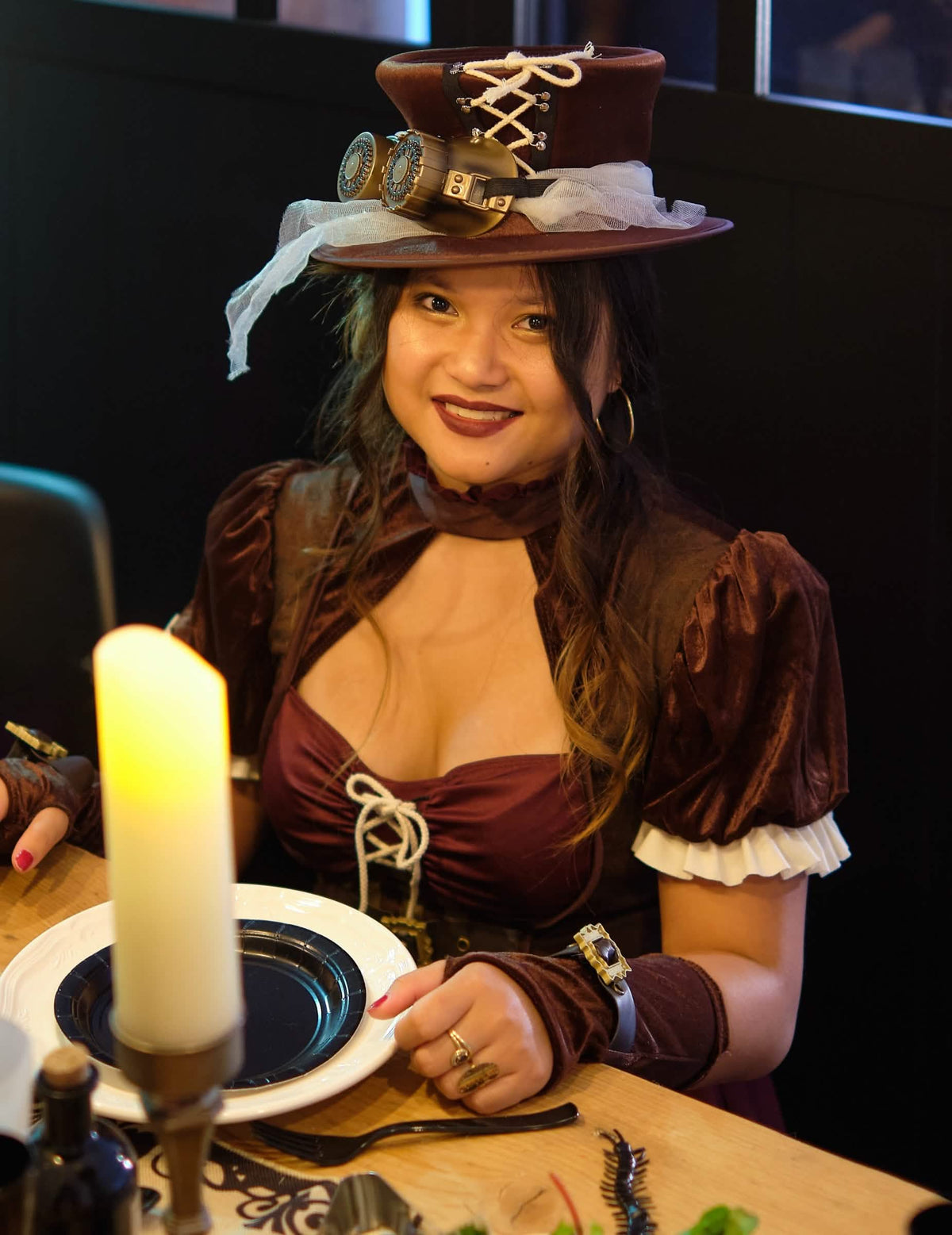 Disfraz Steampunk mujer bordeos