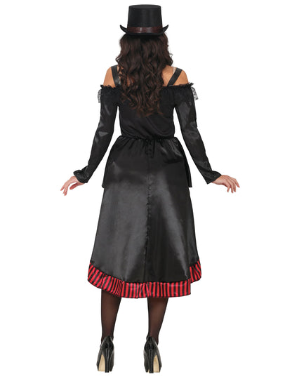 Vue de dos du déguisement steampunk gothique pour femme