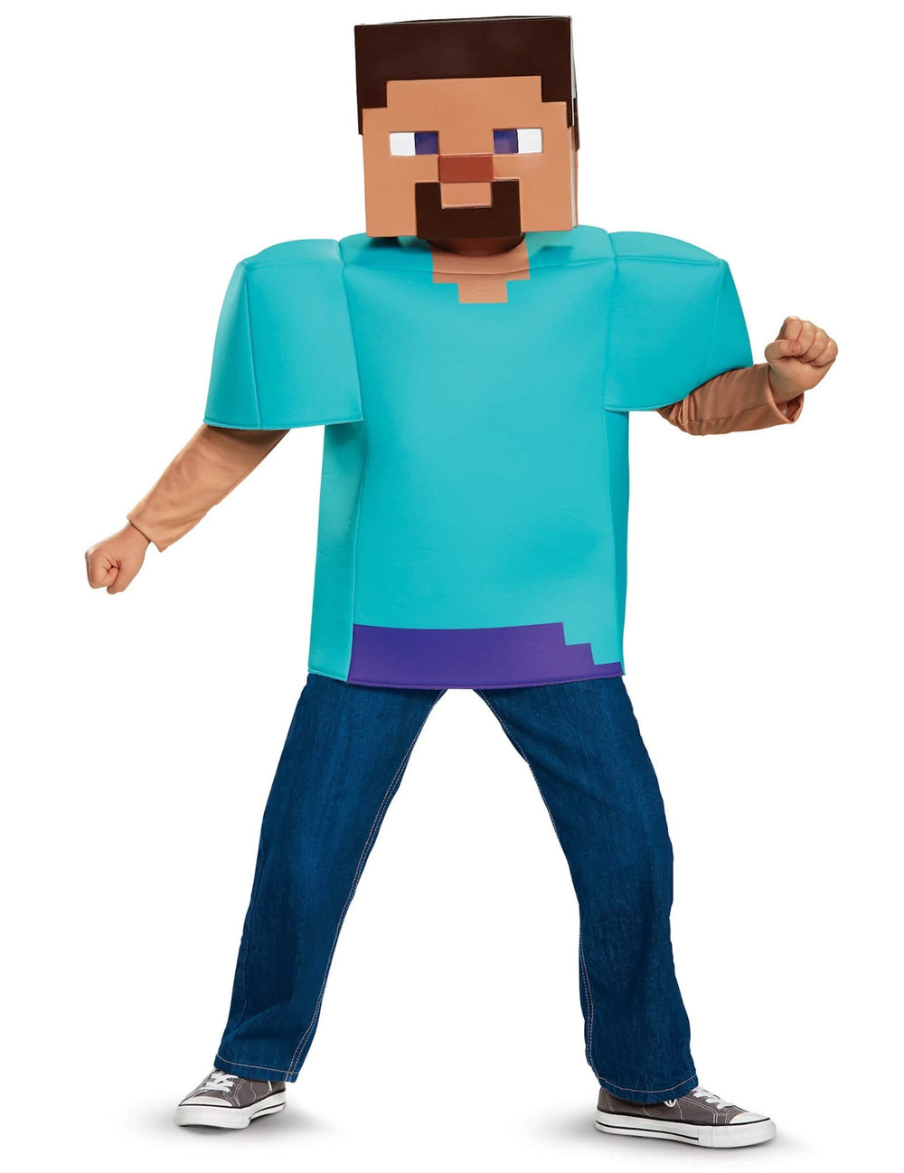 Vue du costume de Steve du déguisement de couple Minecraft pour enfant